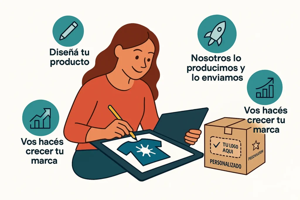 Hero secction printirol Como funciona el print on demand en argentina explicación en 4 pasos