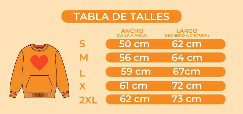 tabla de talles de buzos Talle de buzos con capucha personalizados