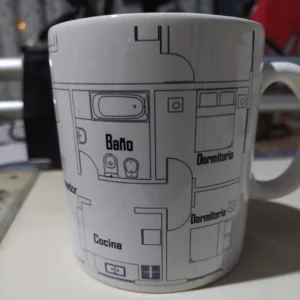 taza de cerámica blanca personalizada con un plano de autocad