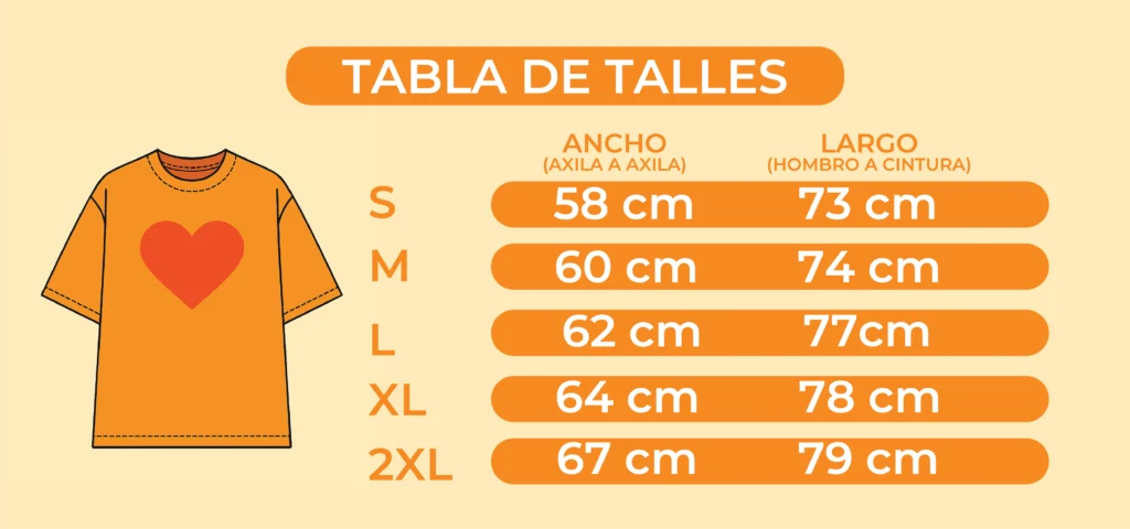 guia de talles remera oversize